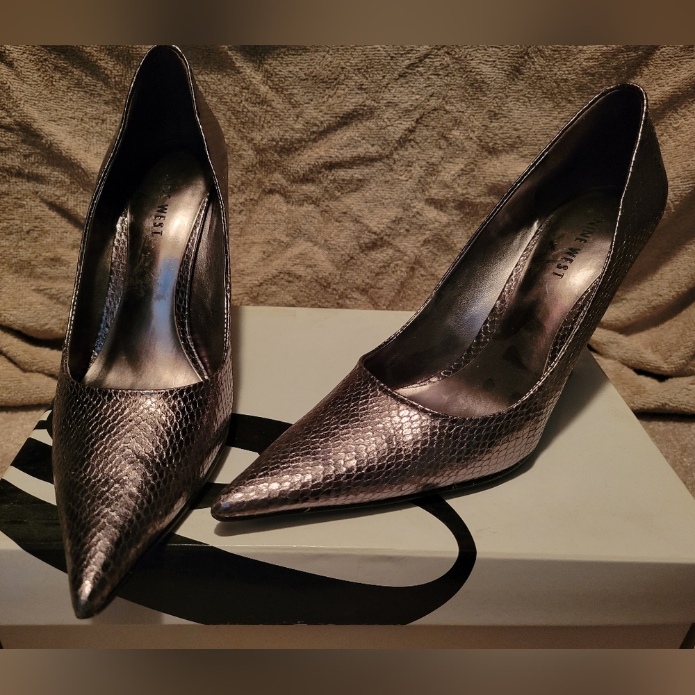 Silver snake skin heels